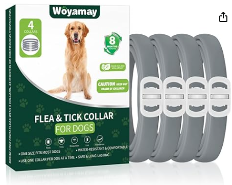 4 Pack Flea Collar for Dogs, Dog Flea and Tick Treatment, 8 Months Protection Flea and Tick Collar for Dogs, Waterproof Dog Flea Collar, Adjustable Collar Flea and Tick Prevention for Dogs, Grey